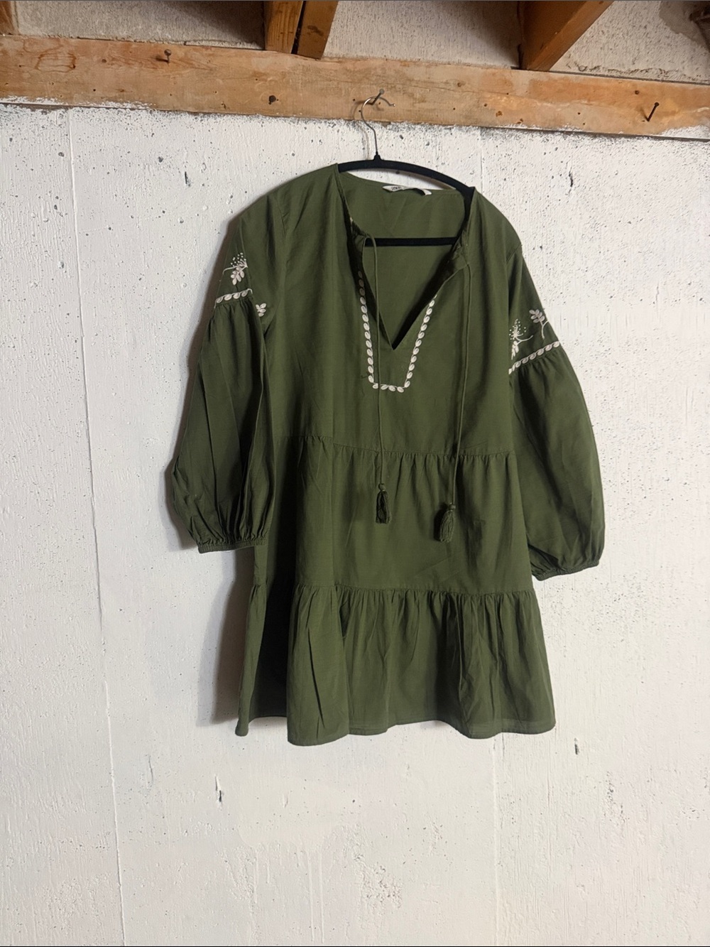 Zara Olive Dress with White Detailing, L - Picture 10 of 13